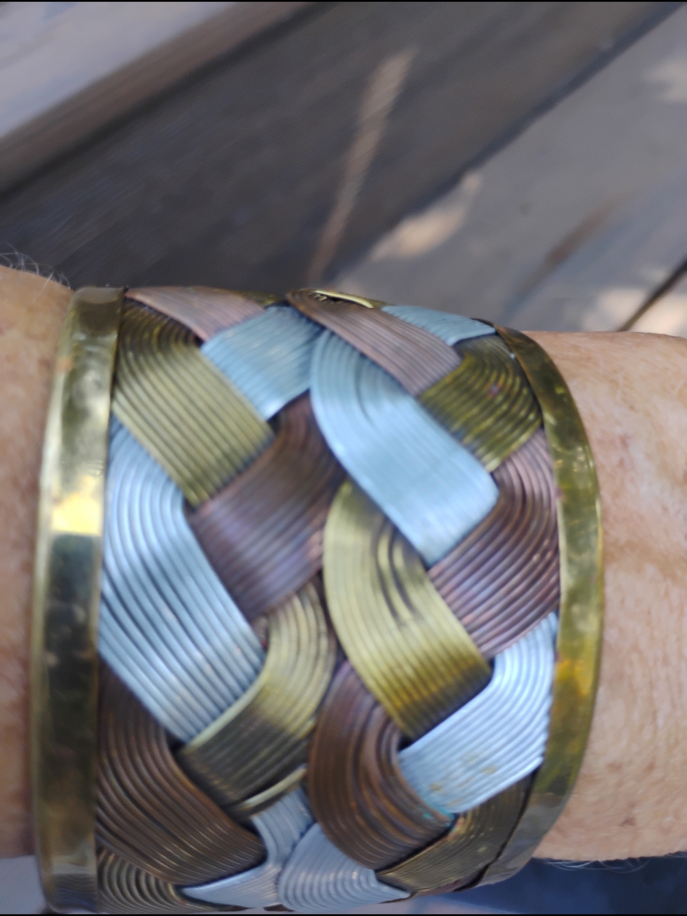 Braided Tri-Tone Metal Cuff Bracelet - Silver Gold & Beonze